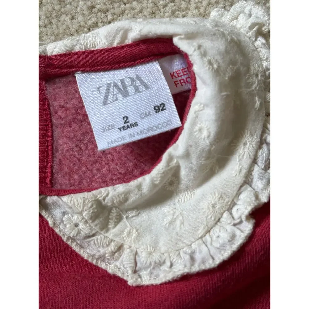 Zara Red Paris Sweatshirt Peter Pan Collar Toddler Size 2